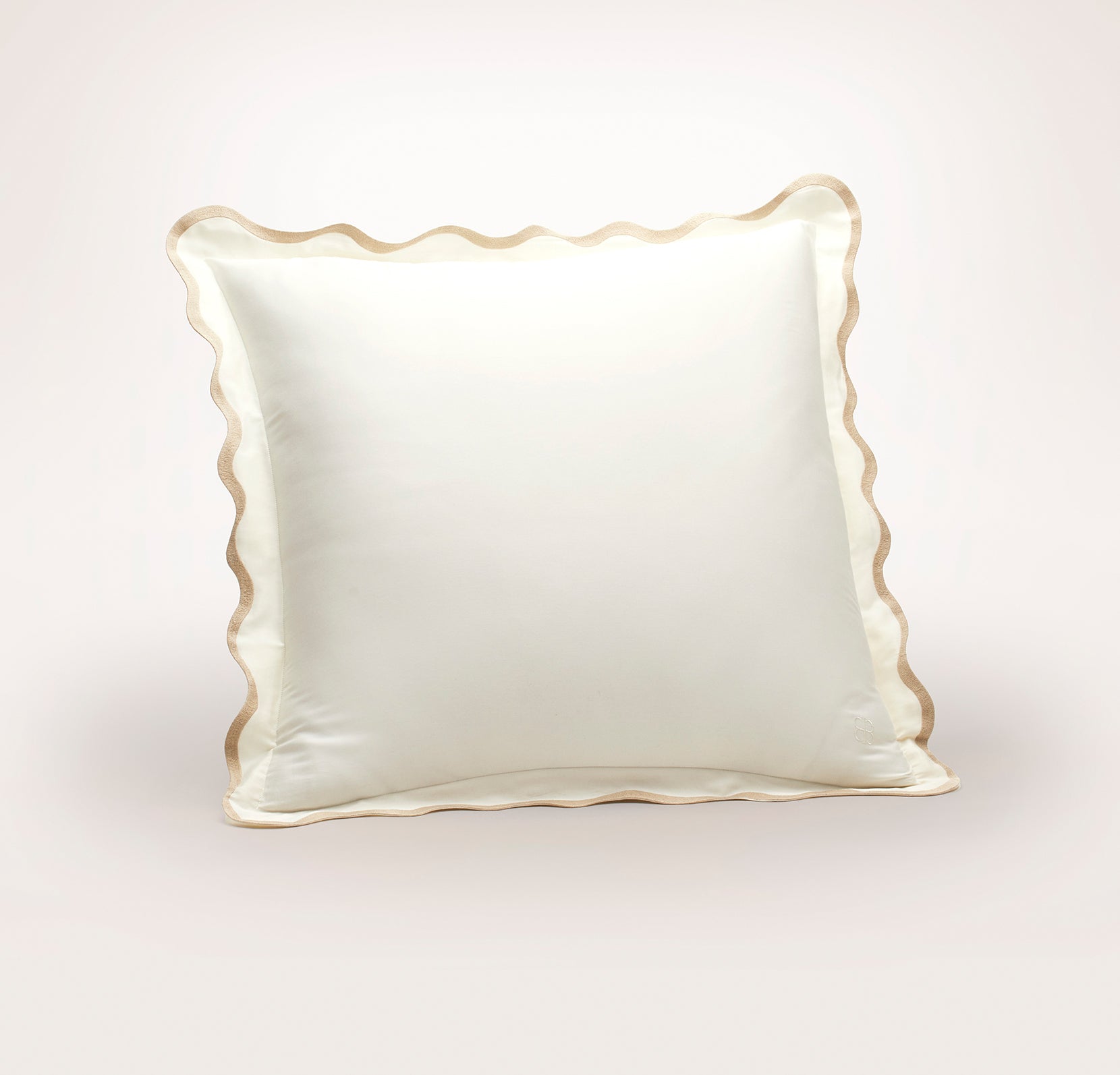 Percale Embellished Sham - Cream/Sand Curved Edge
